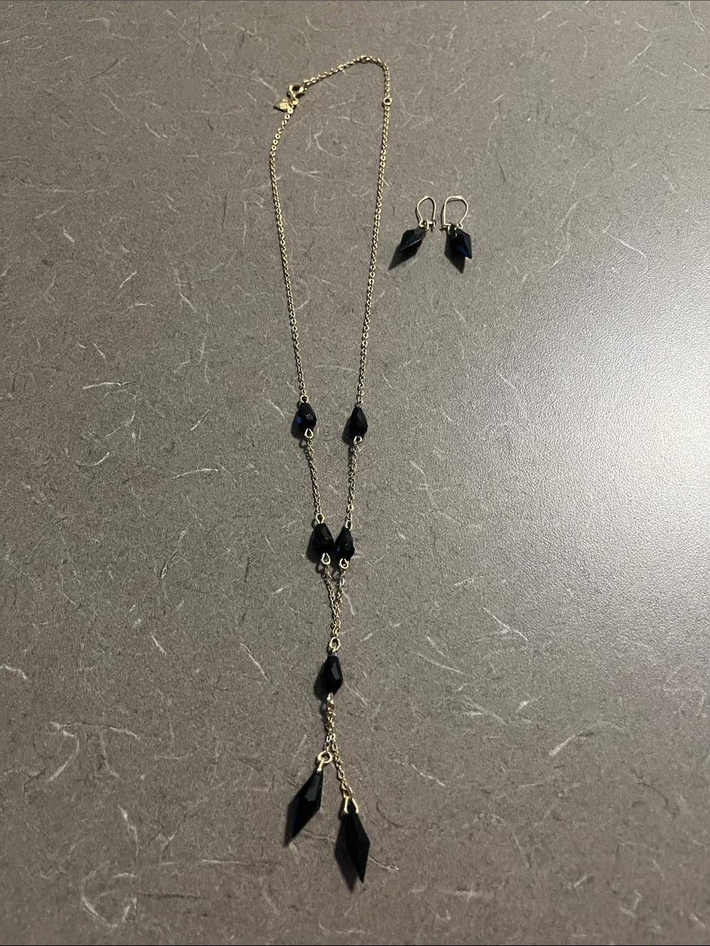 Sarah Cov. Gold tone Chain Necklace&Earring Set with Black Faceted Stones